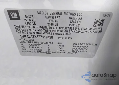 2015 Chevrolet Equinox Ls z USA, uszkodzony, nr VIN 1GNALAEK6FZ110428